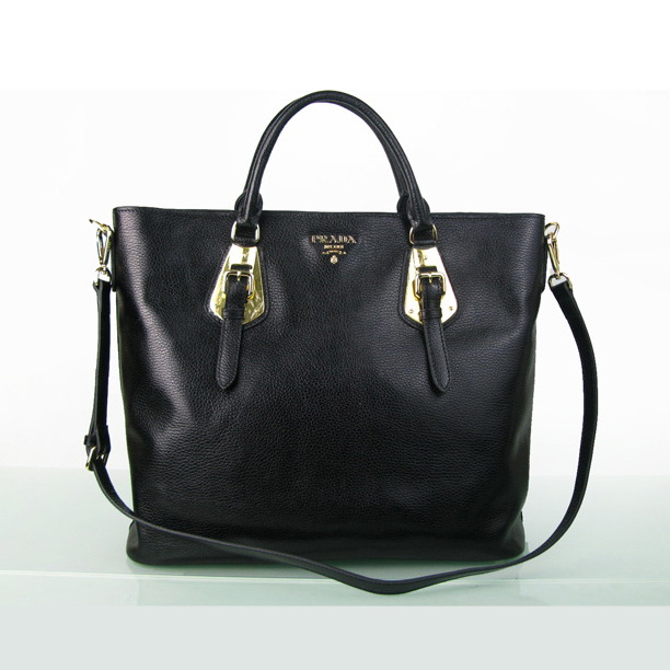 Prada BN1902 Original Calf Leather Tote Bag in Black