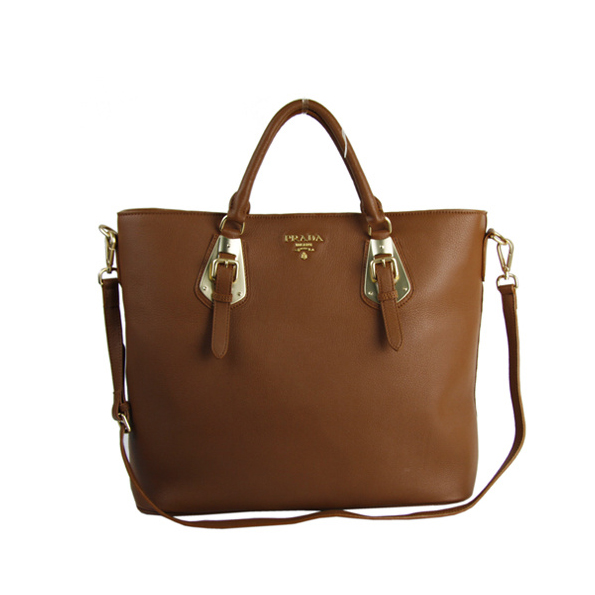 Prada BN1902 Original Calf Leather Tote Bag in Brown