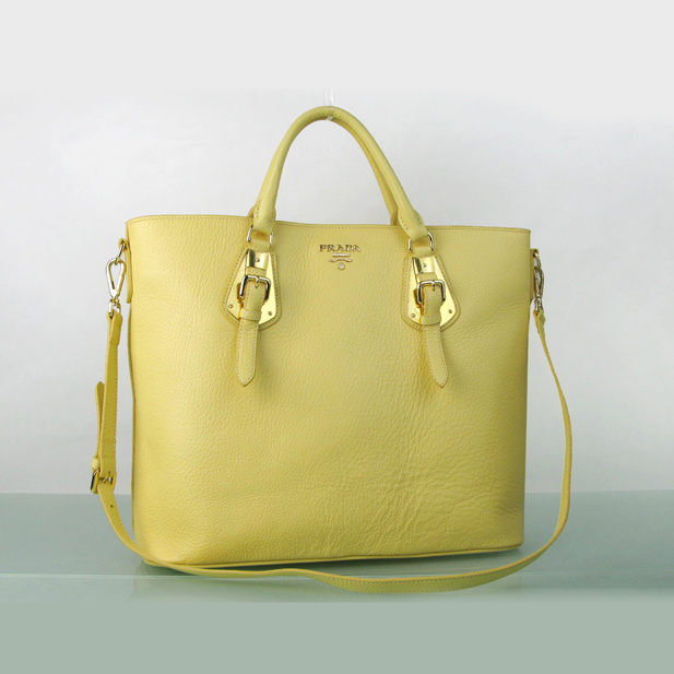 Prada BN1902 Original Calf Leather Tote Bag in Lemon