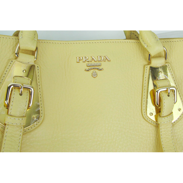 Prada BN1902 Original Calf Leather Tote Bag in Lemon