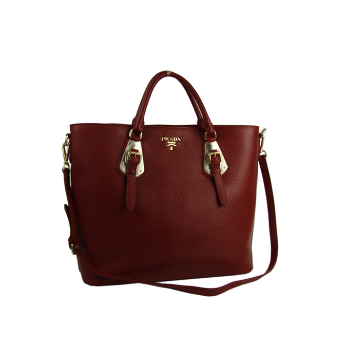 Prada BN1902 Original Calf Leather Tote Bag in Red