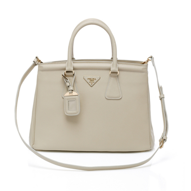 Prada Bluette Saffiano Leather Lux Handbag BN2402 in Offwhite