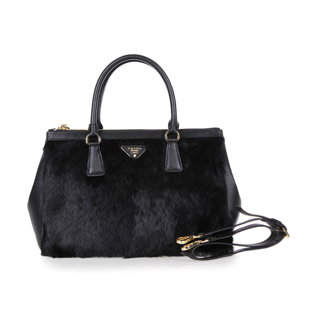 Prada Cony Hair Tote Bag 1801 in Black