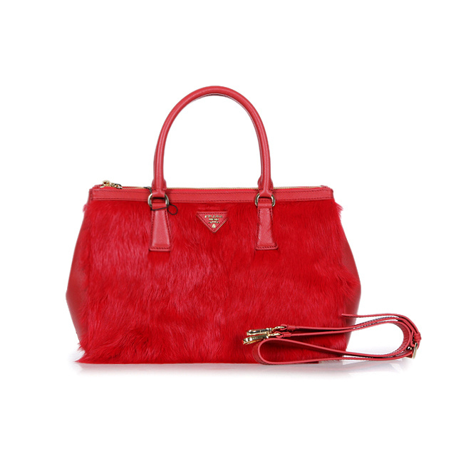 Prada Cony Hair Tote Bag 1801 in Red