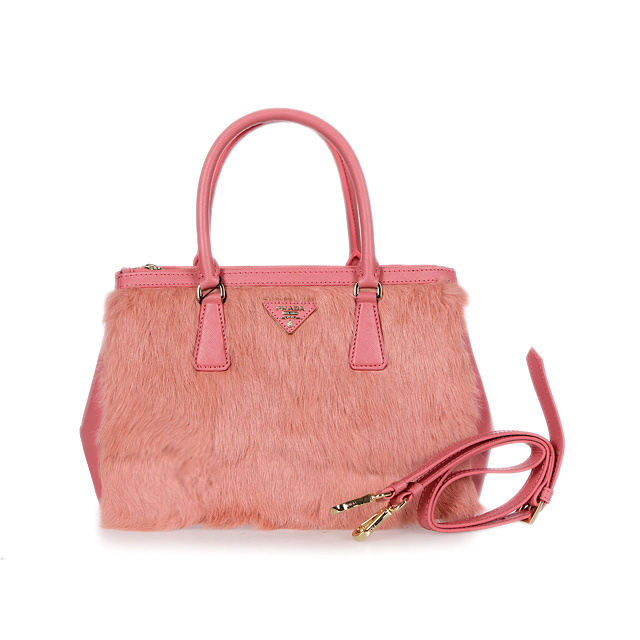 Prada Cony Hair Tote Bag 1801 in Watermelon Red