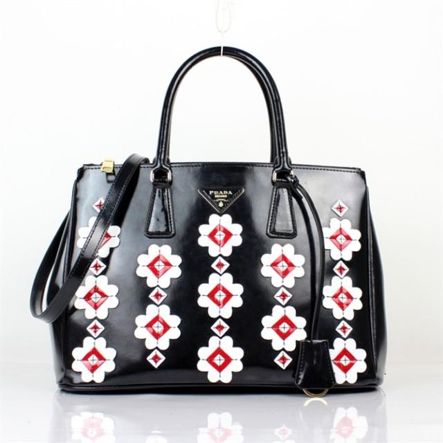 Prada Flowers Brushed Calf Leather Tote Bag 2274 in Black