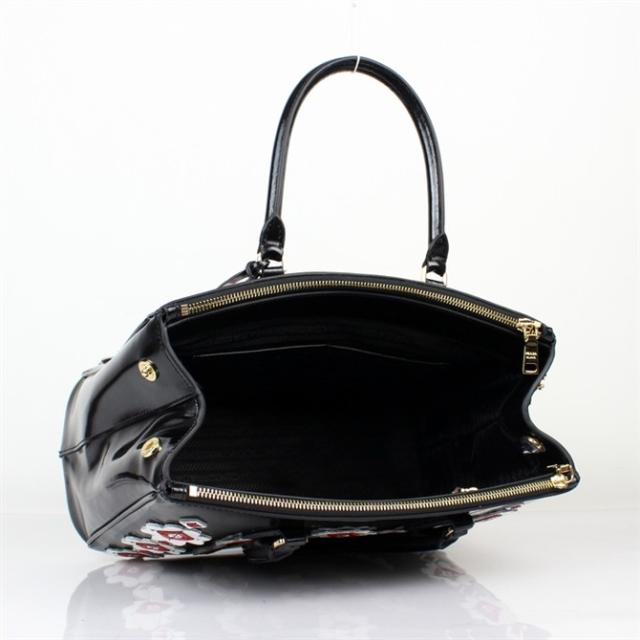 Prada Flowers Brushed Calf Leather Tote Bag 2274 in Black