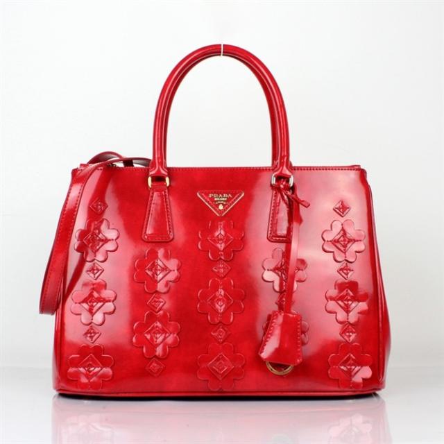 Prada Flowers Brushed Calf Leather Tote Bag 2274 in Red