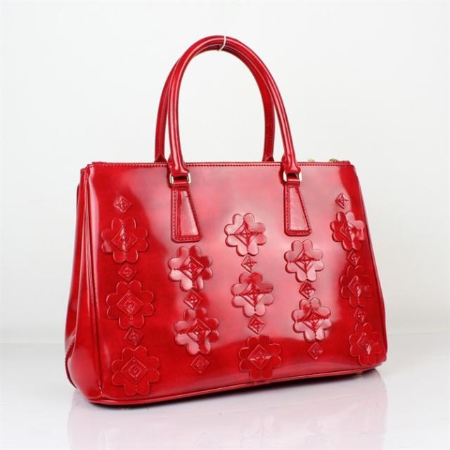 Prada Flowers Brushed Calf Leather Tote Bag 2274 in Red