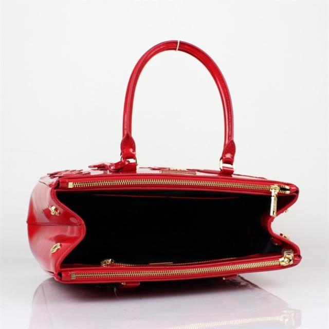 Prada Flowers Brushed Calf Leather Tote Bag 2274 in Red