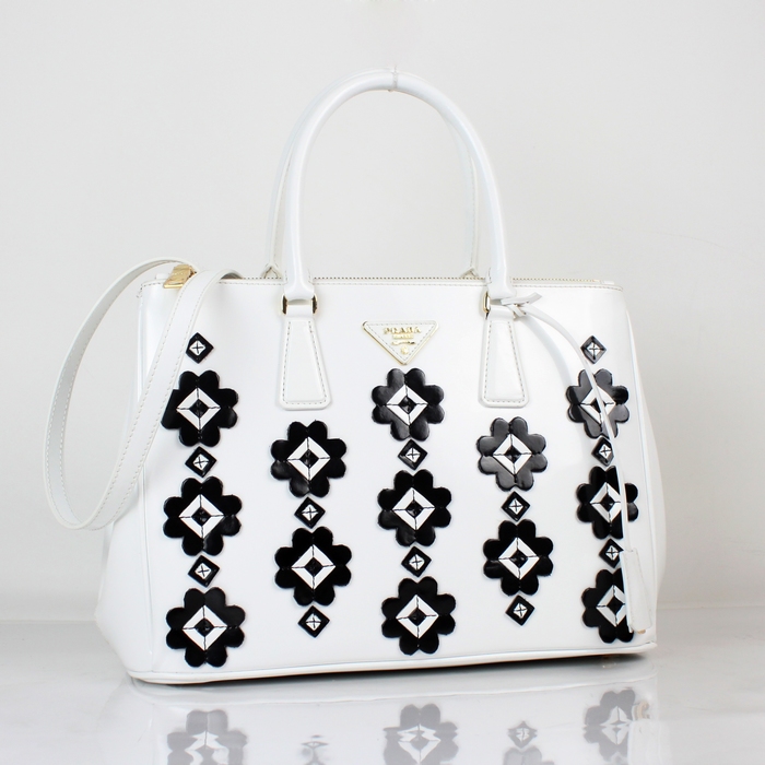 Prada Flowers Brushed Calf Leather Tote Bag 2274 in White