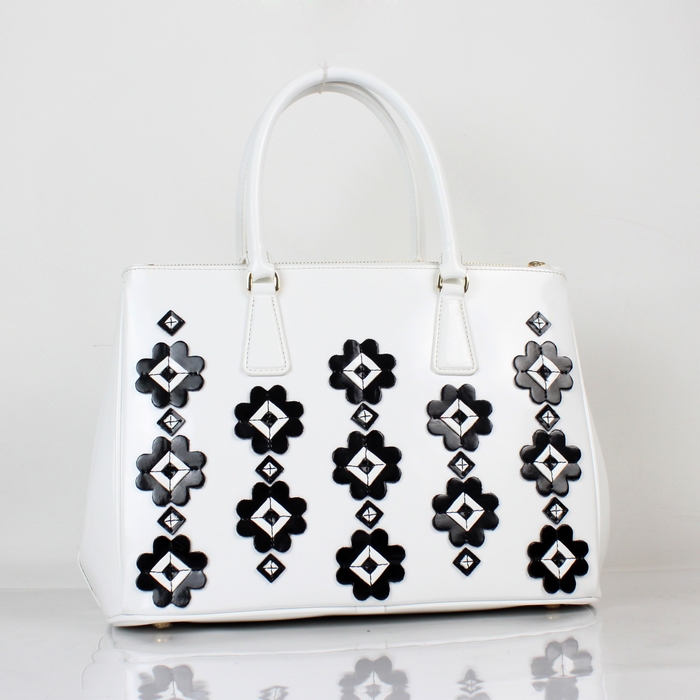 Prada Flowers Brushed Calf Leather Tote Bag 2274 in White