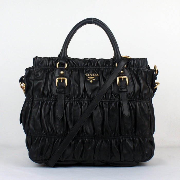 Prada Gaufre Fabric Top Handle Bag in Black