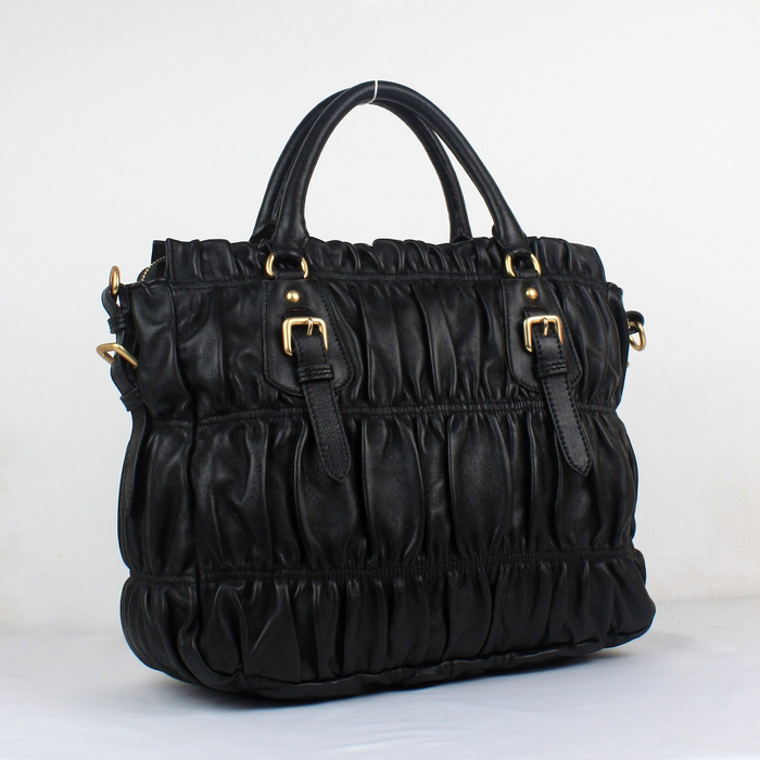 Prada Gaufre Fabric Top Handle Bag in Black