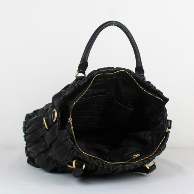 Prada Gaufre Fabric Top Handle Bag in Black