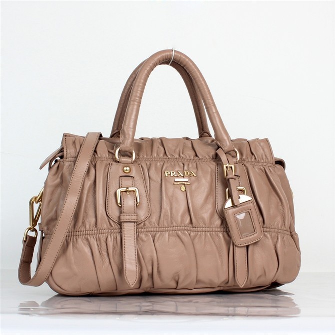 Prada Gaufre Lambskin Leather Tote Bag 8350 in Bean paste