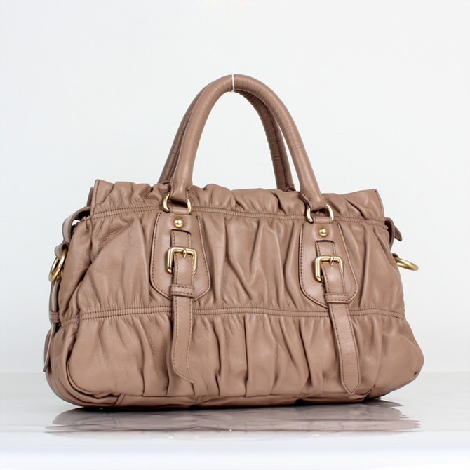 Prada Gaufre Lambskin Leather Tote Bag 8350 in Bean paste