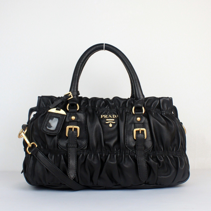 Prada Gaufre Lambskin Leather Tote Bag 8350 in Black