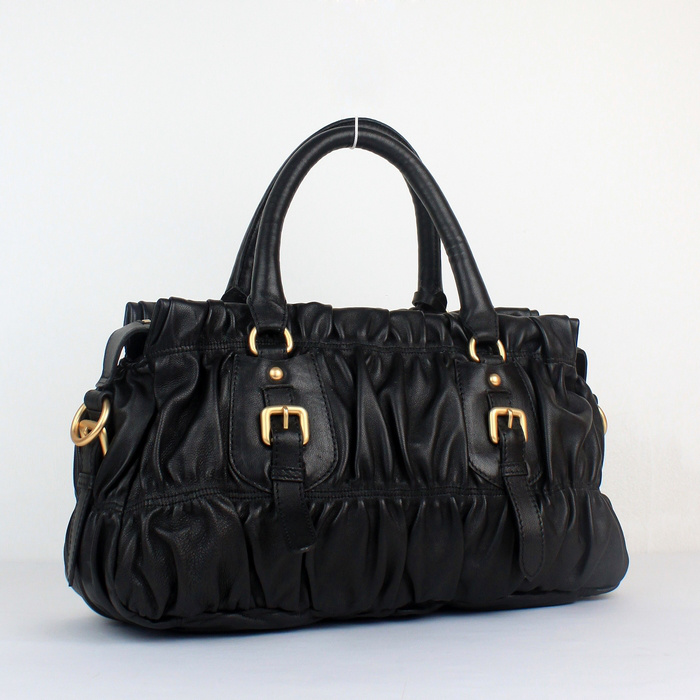 Prada Gaufre Lambskin Leather Tote Bag 8350 in Black