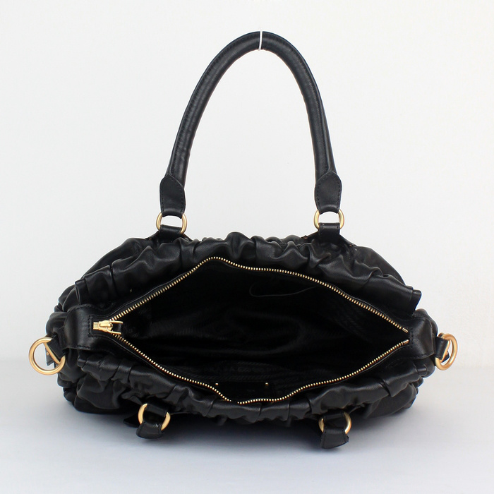 Prada Gaufre Lambskin Leather Tote Bag 8350 in Black