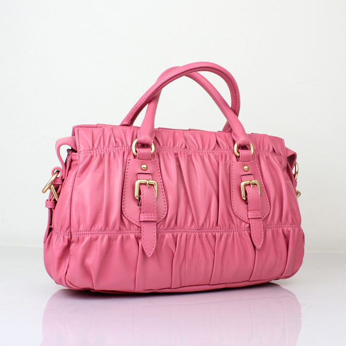 Prada Gaufre Lambskin Leather Tote Bag 8350 in Cherry pink