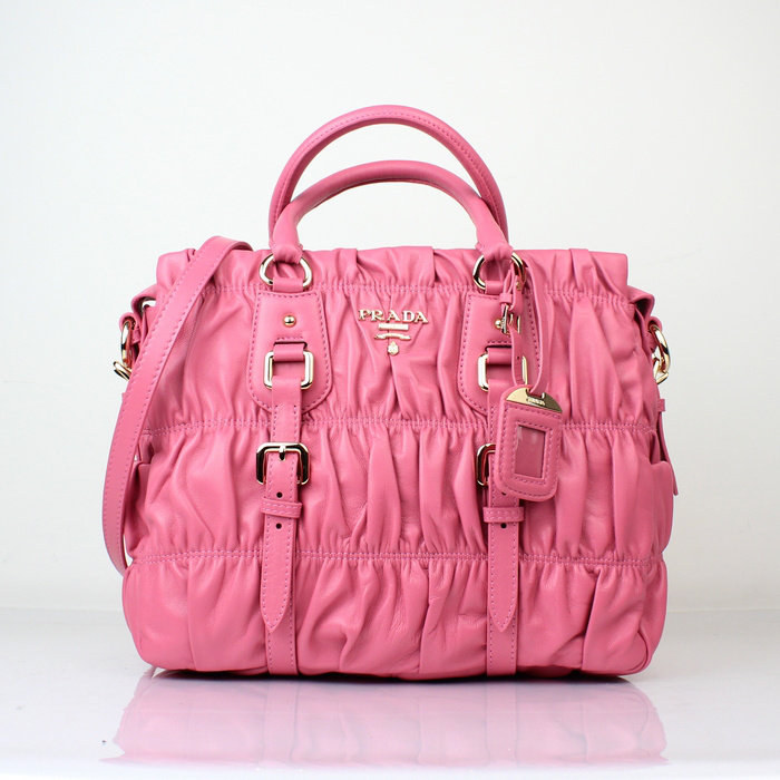 Prada Gaufre Leather Top Handle Bag BN1336 in Cherry pink