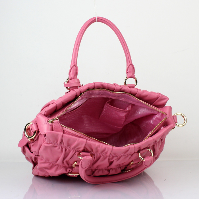 Prada Gaufre Leather Top Handle Bag BN1336 in Cherry pink