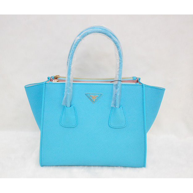 Prada Glace Calf Leather Tote Bag BN2619 in Lake blue