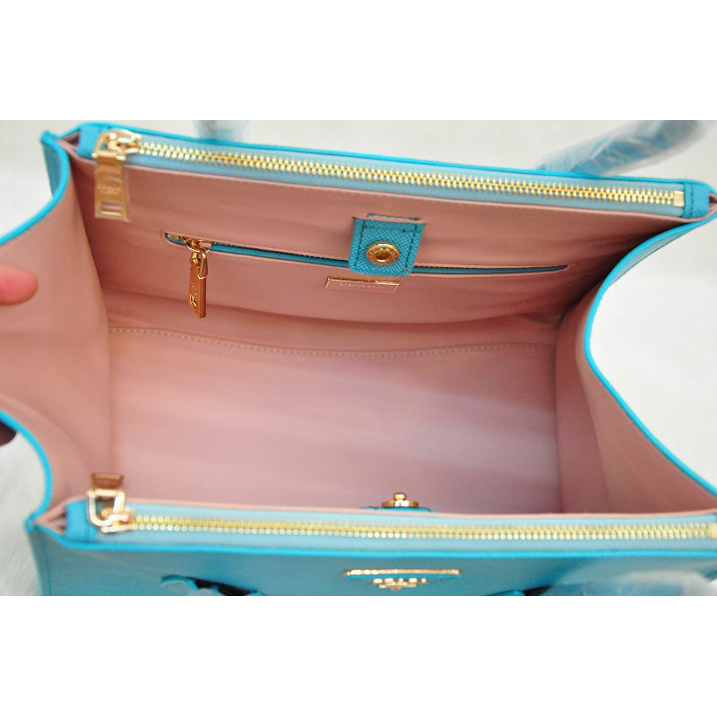 Prada Glace Calf Leather Tote Bag BN2619 in Lake blue