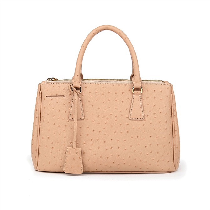 Prada Ostrich Leather Tote Bag 1801 in Bare Pink