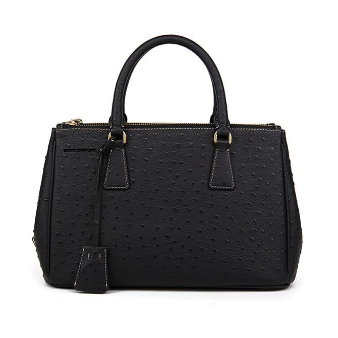 Prada Ostrich Leather Tote Bag 1801 in Black