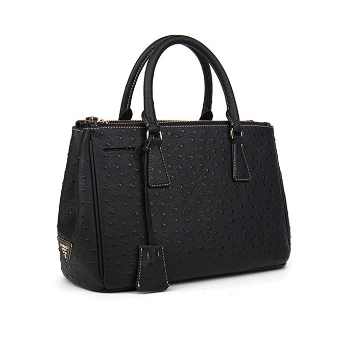 Prada Ostrich Leather Tote Bag 1801 in Black