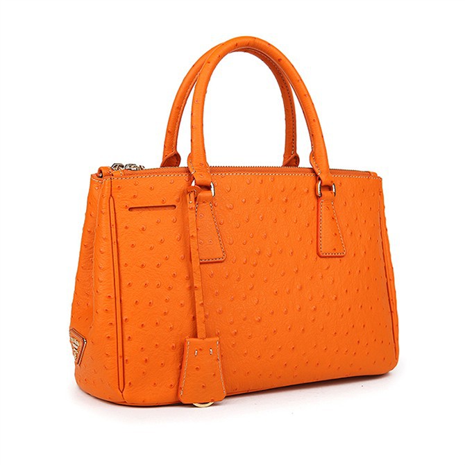 Prada Ostrich Leather Tote Bag 1801 in Orange