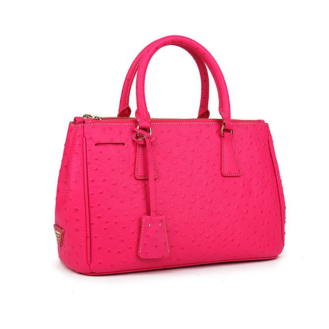 Prada Ostrich Leather Tote Bag 1801 in Rose Red