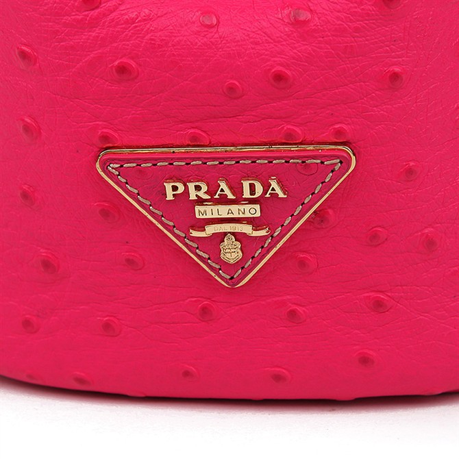 Prada Ostrich Leather Tote Bag 1801 in Rose Red