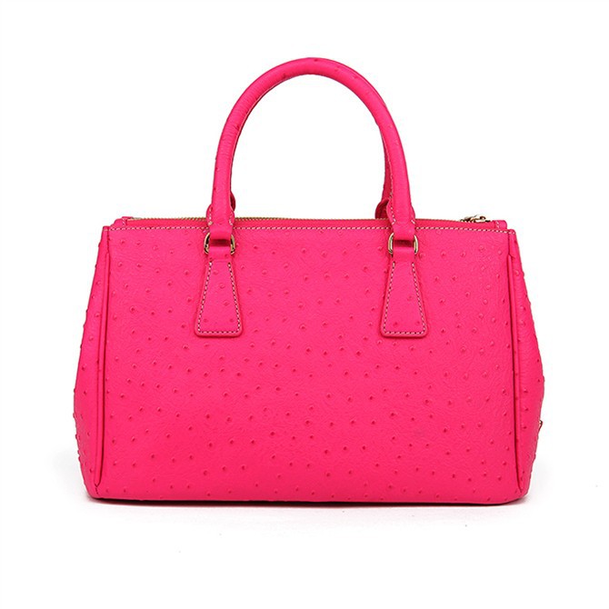 Prada Ostrich Leather Tote Bag 1801 in Rose Red