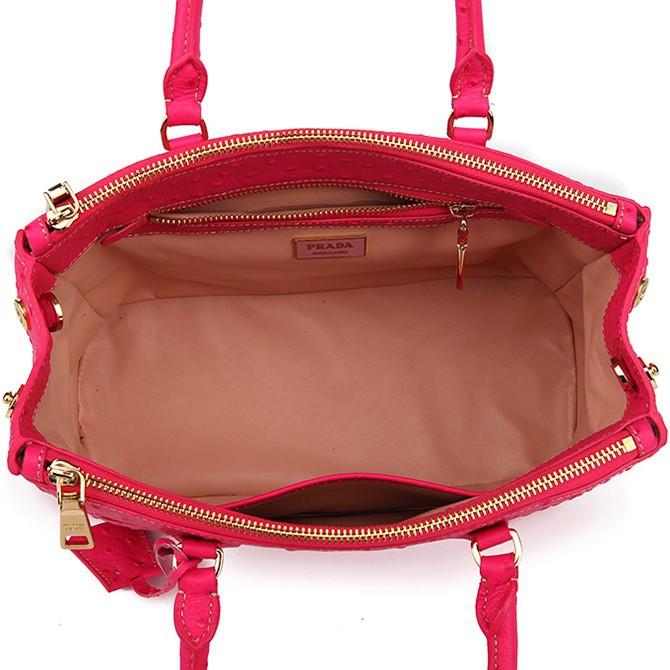 Prada Ostrich Leather Tote Bag 1801 in Rose Red