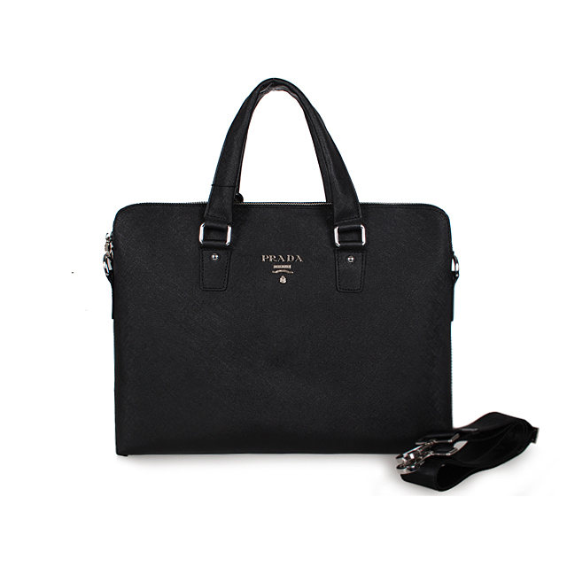 Prada Saffiano Calf Leather Briefcase 95512 in Black