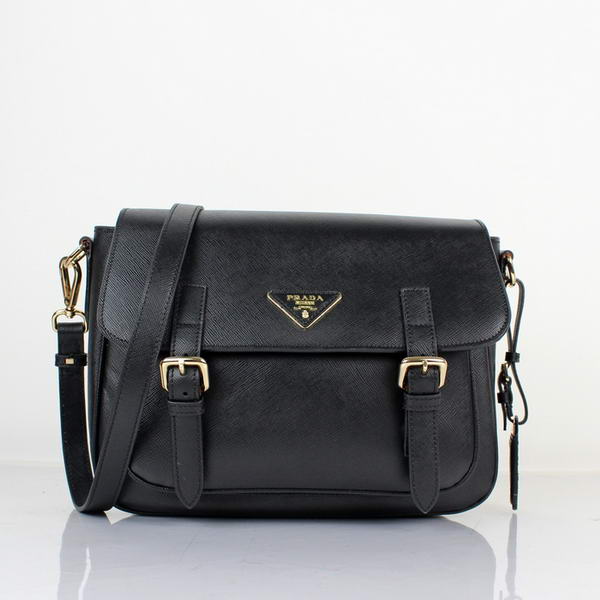 Prada Saffiano Calf Leather Flap Bag BT0904 in Black