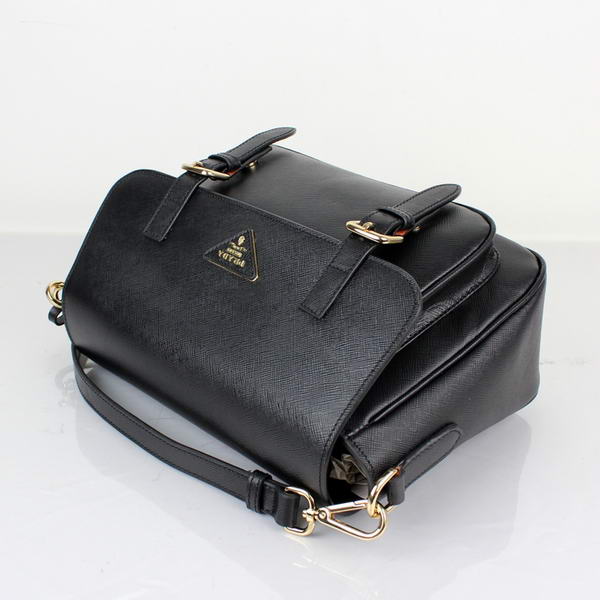 Prada Saffiano Calf Leather Flap Bag BT0904 in Black