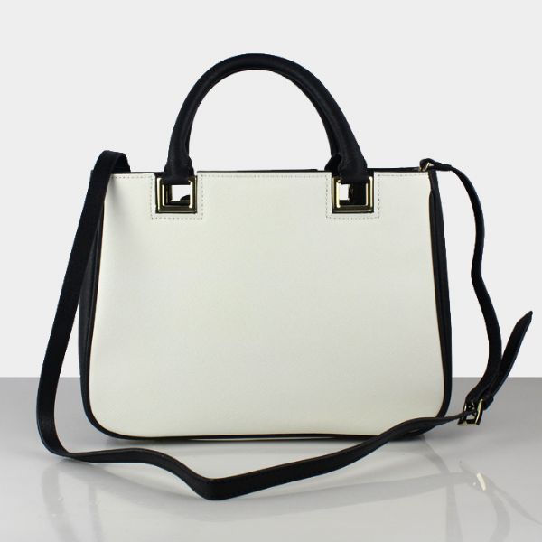 Prada Saffiano Calf Leather Tote Bag 2246 in Black with white