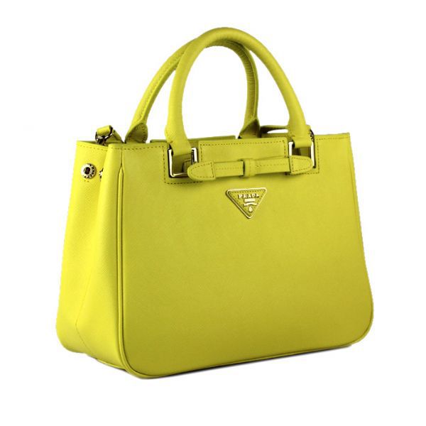 Prada Saffiano Calf Leather Tote Bag 2246 in Lemon