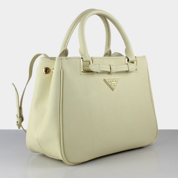 Prada Saffiano Calf Leather Tote Bag 2246 in Off-white