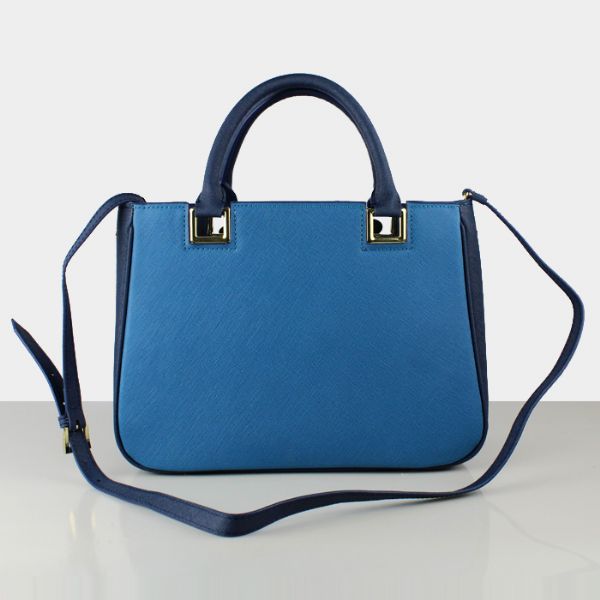 Prada Saffiano Calf Leather Tote Bag 2246 in Skyblue with dark blue