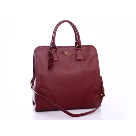 Prada Saffiano Calf Leather Tote Bag BN2254 in Claret