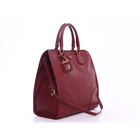 Prada Saffiano Calf Leather Tote Bag BN2254 in Claret