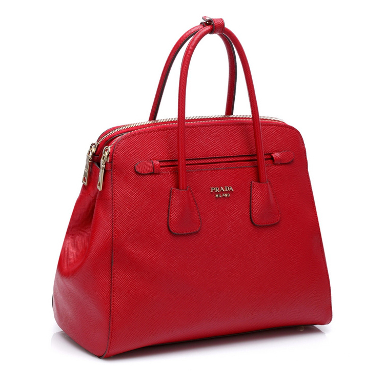 Prada Saffiano Cuir Leather Tote Bag 103359 in Red