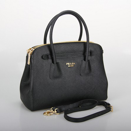 Prada Saffiano Cuir Leather Tote Bag 10337 in Black