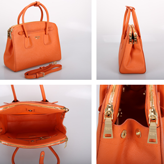 Prada Saffiano Cuir Leather Tote Bag 10337 in Orange