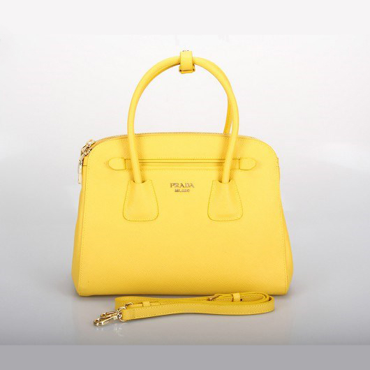 Prada Saffiano Cuir Leather Tote Bag 10337 in Yellow